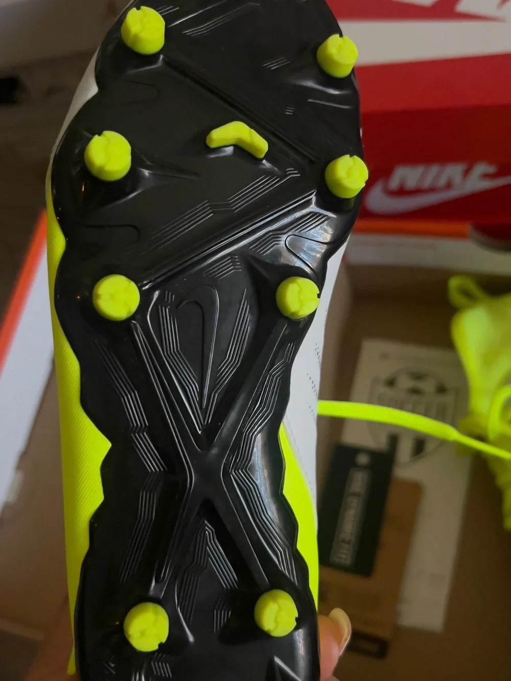 Nike Kids Neon Yellow & White Soccer Cleats with Black Swoosh